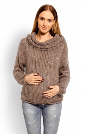 Be MaaMaa Těhotenský vlněný svetr s rolákem - mocca - obrázek 1