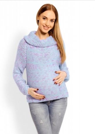 Be MaaMaa Těhotenský vlněný svetr s rolákem - modrý - obrázek 1