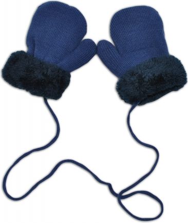 YO ! Zimní kojenecké rukavičky s kožíškem - se šňůrkou YO - jeans/granátový kožíšek - obrázek 1
