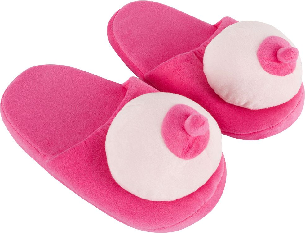 Plyšové pantofle s prsy růžové - obrázek 1