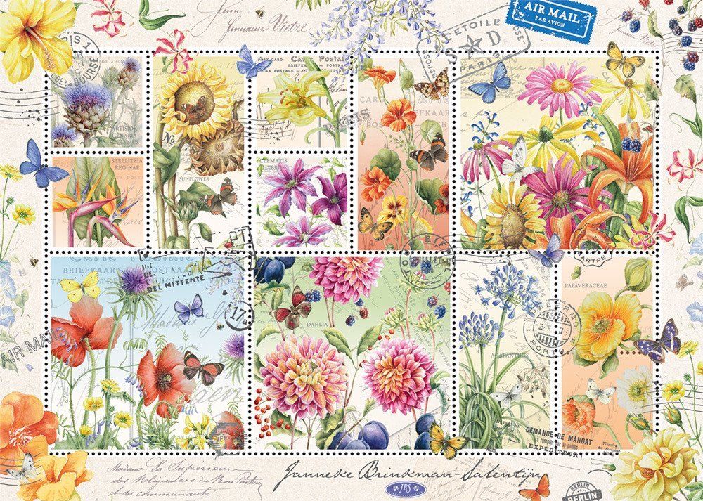 JUMBO Puzzle Letní květinové známky 1000 dílků - obrázek 1