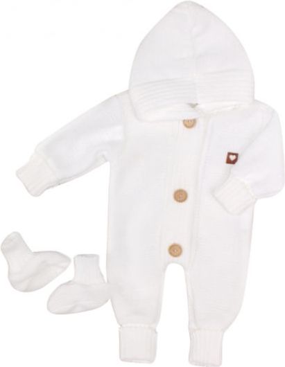 Z& Z Dětský pletený overálek s kapucí + botičky, bílý, vel. 80 - 80 (9-12m) - obrázek 2