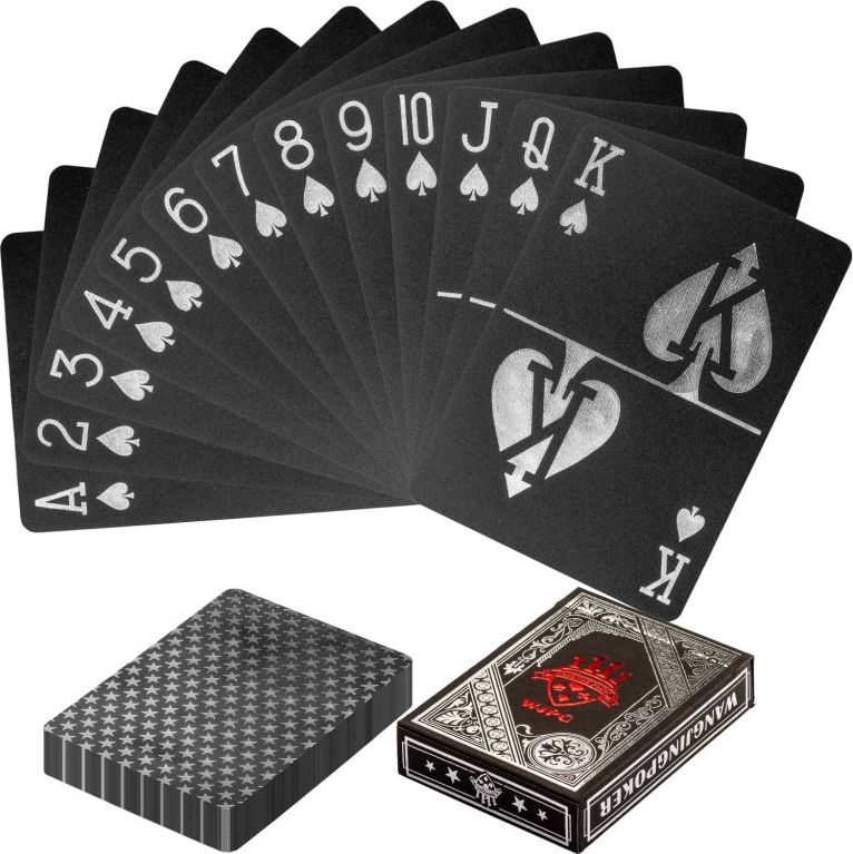 Poker karty plastové - černé/stříbrné - obrázek 1