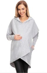 Těhotenská a kojící mikina - PŘEHOZ S KAPUCÍ šedý - BeMaaMaa  velikost L/XL - obrázek 1