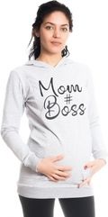 Těhotenská mikina/tričko s kapucí - MOM BOSS světle šedé - BeMaaMaa velikost L (40) - obrázek 1