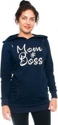 Těhotenská mikina/tričko s kapucí - MOM BOSS granátové - BeMaaMaa  velikost XL (42) - obrázek 2