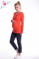 Těhotenská mikina s kapucí - OLINA pomerančová - BeMaaMaa  velikost L/XL - obrázek 1