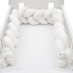 Mantinel do postýlky copánkový s Minky - TEČKY šedé s bílou - NewBaby - obrázek 1