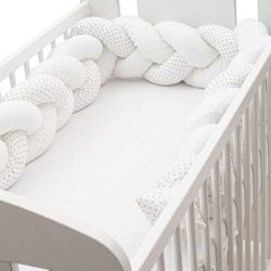 Mantinel do postýlky copánkový s Minky - TEČKY šedé s bílou - NewBaby - obrázek 2