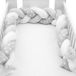 Mantinel do postýlky copánkový- HVĚZDIČKY šedo-bílý - NewBaby - obrázek 1