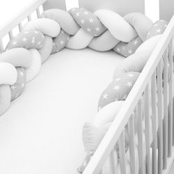 Mantinel do postýlky copánkový- HVĚZDIČKY šedo-bílý - NewBaby - obrázek 2