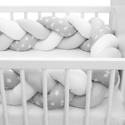 Mantinel do postýlky copánkový- HVĚZDIČKY šedo-bílý - NewBaby - obrázek 3