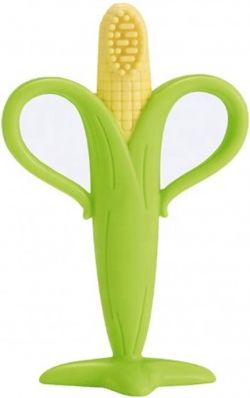 Dětské chladící kousátko s kartáčkem BAYO kukuřice, Zelená - obrázek 1