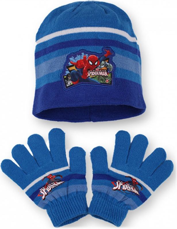 Setino · Dětská / chlapecká čepice + prstové rukavice pro menší děti školkového věku - motiv Spiderman - MARVEL Modrá - obrázek 1