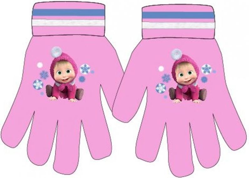 E plus M · Dětské / dívčí pletené prstové rukavice Máša a medvěd - pro děti cca 3 - 7 let Růžová - obrázek 1