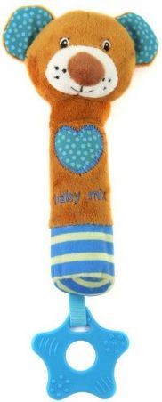 Dětská pískací plyšová hračka s kousátkem Baby Mix medvídek modrý, Dle obrázku - obrázek 1