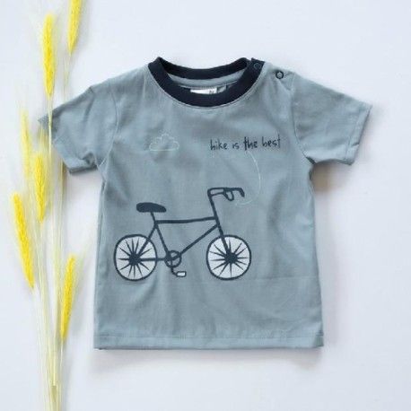 K-Baby Klučičí bavlněné triko, krátký rukáv - modro/šedé, Bike is the best - obrázek 1