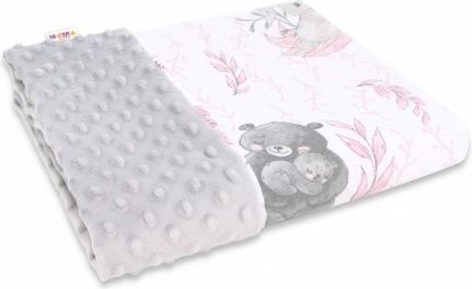 Baby Nellys Bavlněná deka s Minky 100x75cm, LULU natural, růžová, šedá - obrázek 1