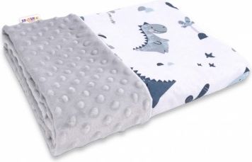 Baby Nellys Bavlněná deka s Minky 100x75cm, Dino - granát, šedá - obrázek 1