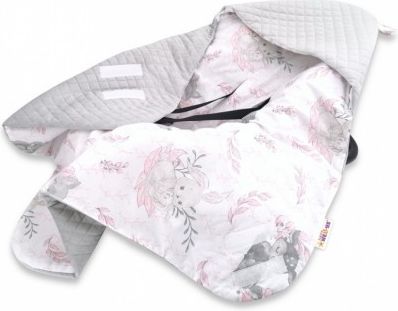 Baby Nellys Oteplená zavinovací deka s kapucí Velvet, 90 x 90cm, LULU natural, růžová/šedá - obrázek 1