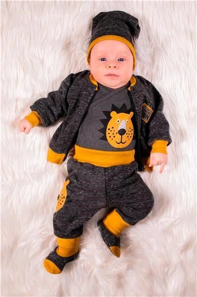 Kojenecké bavlněné celorozepínací body Nicol Prince Lion šedé 62 (3-6m) - obrázek 2