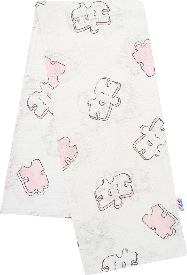 NEW BABY Bavlněná plena s potiskem New Baby bílá puzzle růžové Bílá - obrázek 1