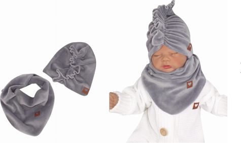 Z Z Z amp;Z Stylová dětská jarní/podzimní velurová čepice, turban s šátkem, šedá - obrázek 1