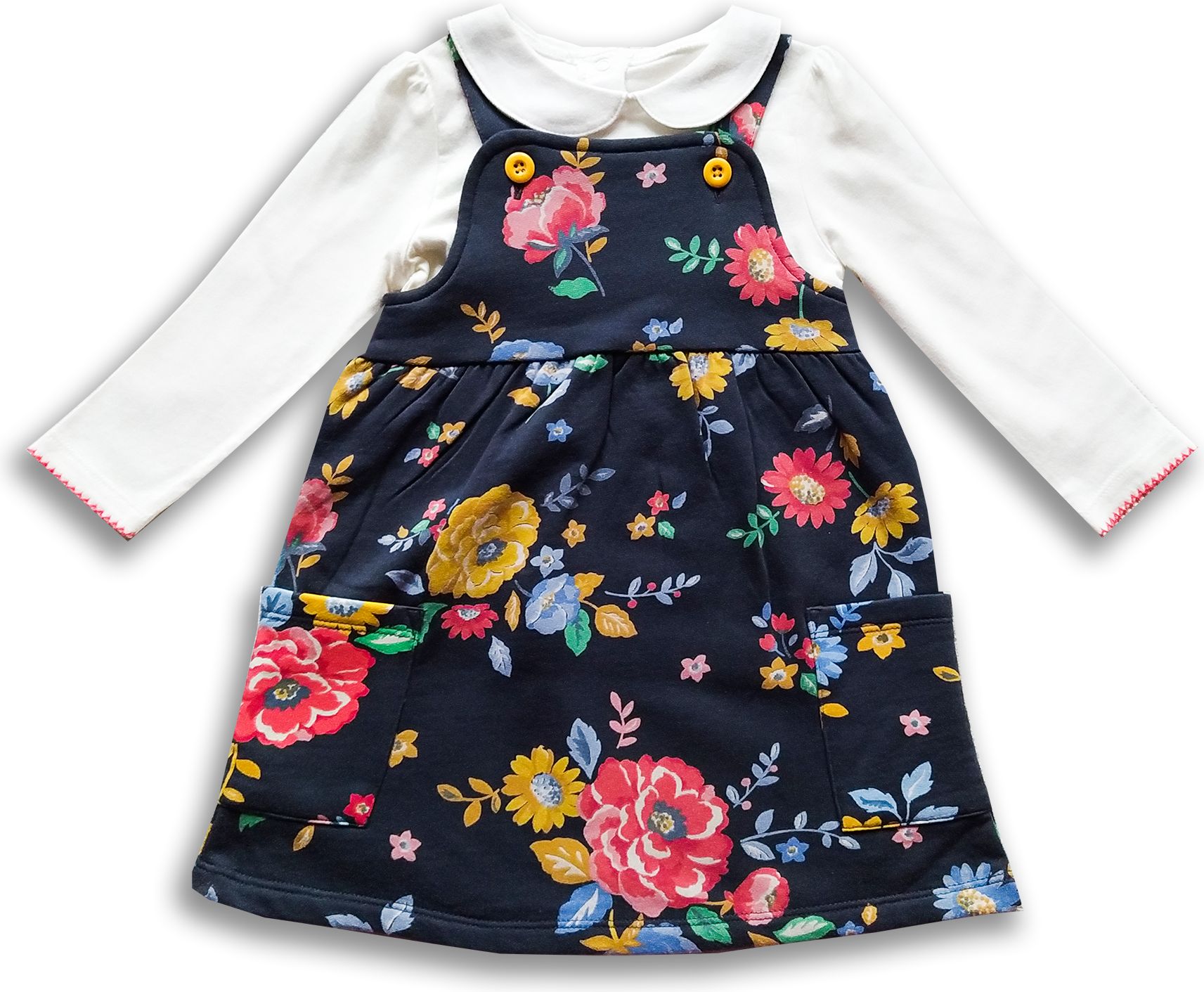 NUTMEG Dívčí kojenecký komplet modré šaty s květy Velikost: 80 - obrázek 1