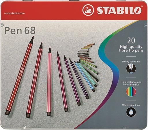 Fixy "Pen 68", sada, 20 různých barev, sada, 1mm, kovová krabička, STABILO, set 20 ks - obrázek 1