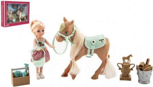 Panenka/žokejka 14cm kloubová s koněm - obrázek 1