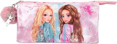 Top Model Dvojitá kapsička na zip , Růžová, s chlupatou kuličkou, Candy + Hayden - obrázek 1