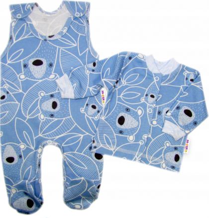 Baby Nellys 2-dílná sada, bavlněné dupačky s košilkou Medvídek, modrá - obrázek 1
