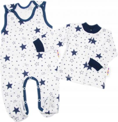 Baby Nellys 2-dílná sada, bavlněné dupačky s košilkou Galaxie, bílá/granát - obrázek 1