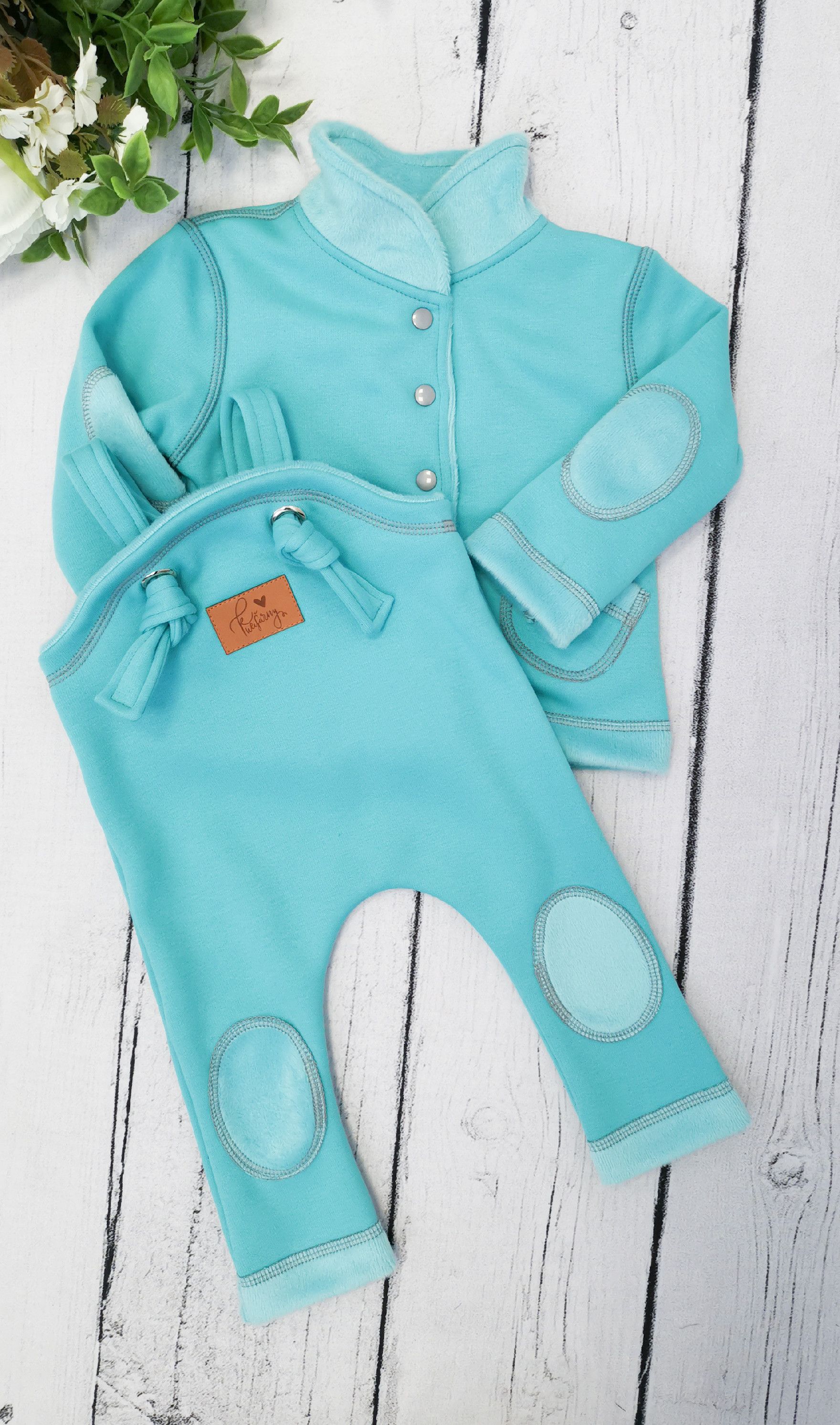Kulišárny (handmade) Laclové tepláčky zateplené ,,Aqua,, VELIKOST: 56 - obrázek 2