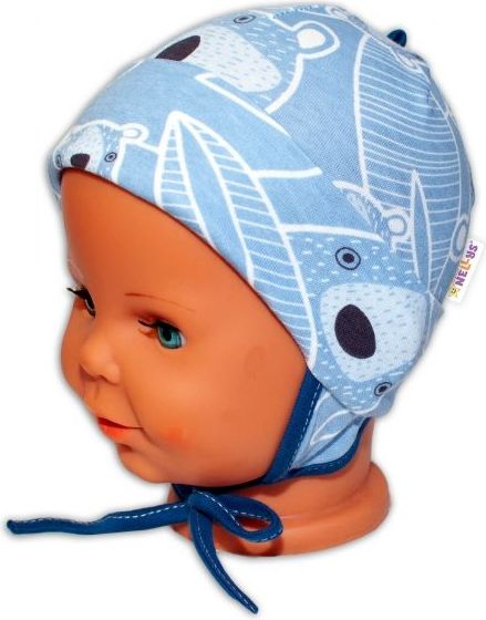 Baby Nellys Bavlněná čepička s oušky na zavazování - Medvídek, modrá, vel. 62/68 - 62/68 - obrázek 2