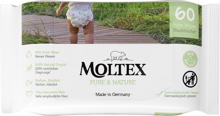 Moltex Pure & Nature EKO vlhčené ubrousky na bázi vody (60 ks) - obrázek 1