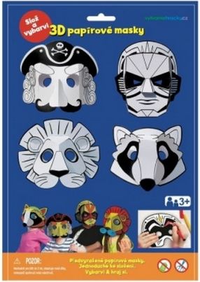 Maska škraboška 3D papírová 4ks pirát, superhrdina, lev, mýval  karneval - obrázek 1