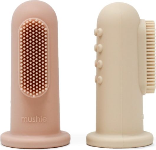 MUSHIE Silikonový zubní kartáček na prst 2ks Shifting Sand / Blush - obrázek 1