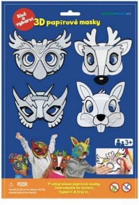 Maska škraboška 3D papírová 4ks sova, jelen, zajíc, superhrdina - obrázek 1