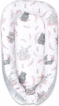Baby Nellys Maxi oboustranné hnízdečko bavlněné LULU natural - růžová, šedá - obrázek 1