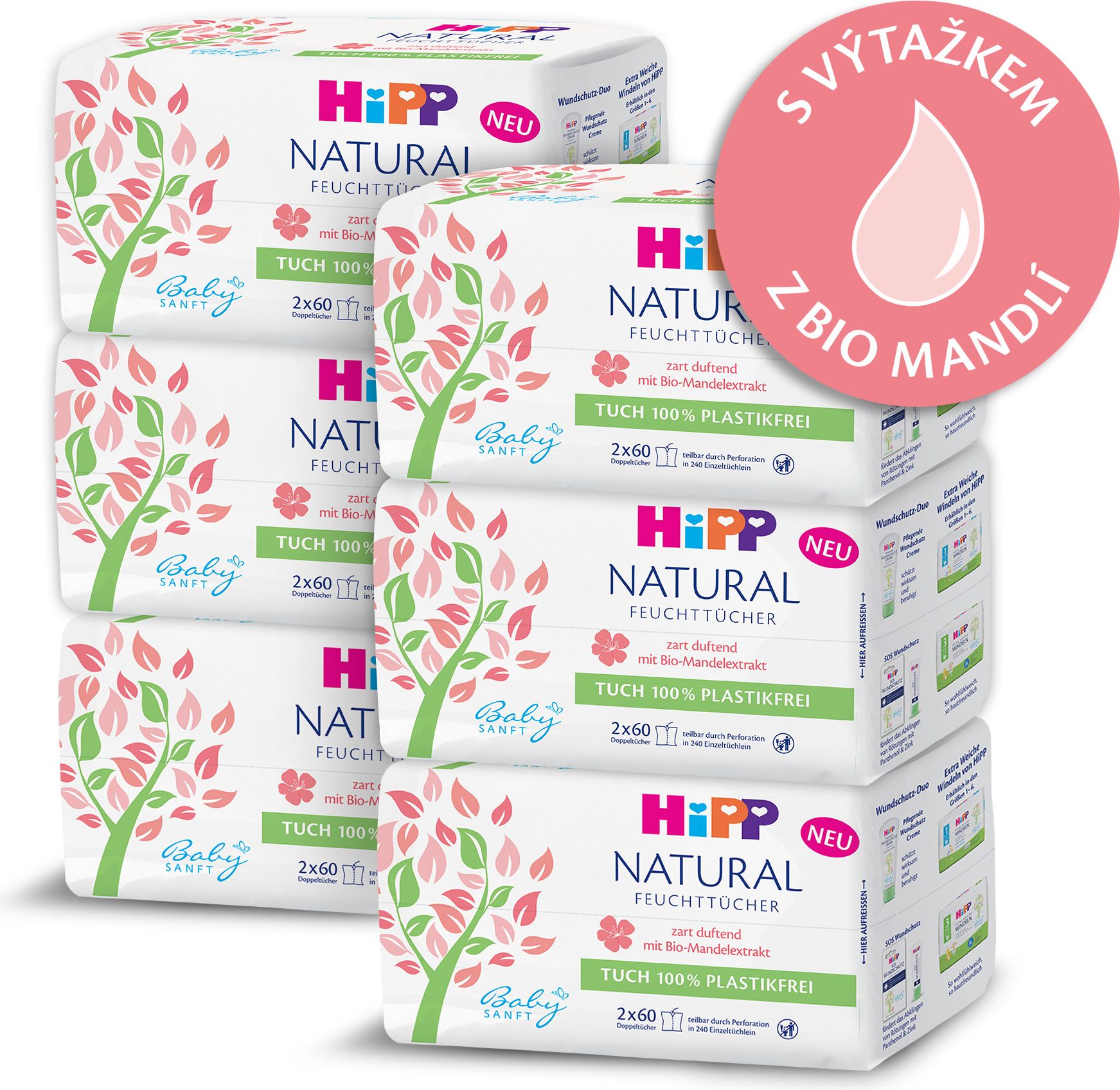 6x HIPP Babysanft Čistící vlhčené ubrousky Natural 2x60 ks - obrázek 1