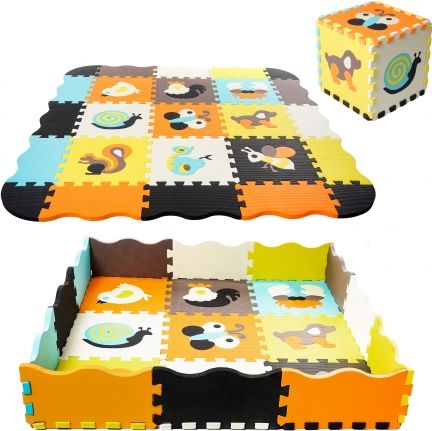 TULIMI Dětské pěnové puzzle 120x120cm, hrací deka, podložka na zem - barevná zvířátka - obrázek 1