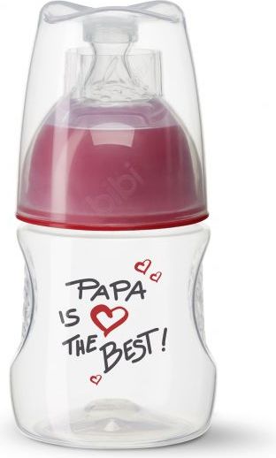 BIBI Antikoliková láhev, Papa is the best, 0 m+, 120 ml, červená - obrázek 1