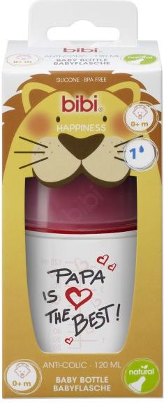 BIBI Antikoliková láhev, Papa is the best, 0 m+, 120 ml, červená - obrázek 3