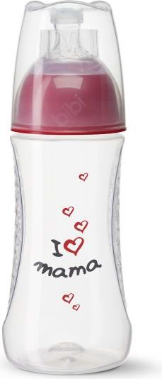BIBI Antikoliková láhev, I love mama, 2 m+, 260 ml, červená - obrázek 1