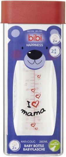 BIBI Antikoliková láhev, I love mama, 2 m+, 260 ml, červená - obrázek 3