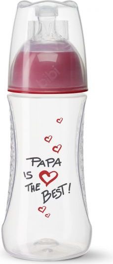 BIBI Antikoliková láhev, Papa is the best, 2 m+, 260 ml, červená - obrázek 1