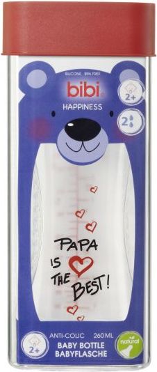 BIBI Antikoliková láhev, Papa is the best, 2 m+, 260 ml, červená - obrázek 3