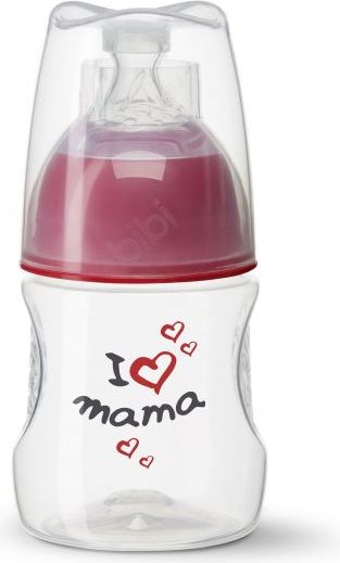 BIBI Antikoliková láhev, I love mama, 0 m+, 120 ml, červená - obrázek 1