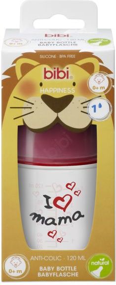 BIBI Antikoliková láhev, I love mama, 0 m+, 120 ml, červená - obrázek 3